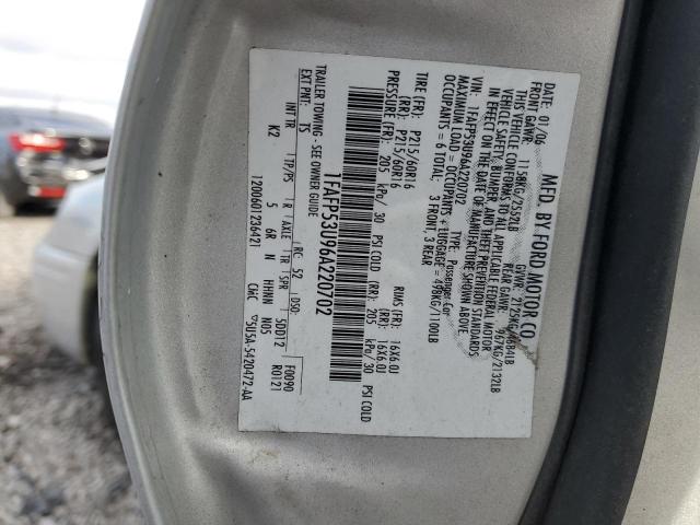 1FAFP53U96A220702 - 2006 FORD TAURUS SE SILVER photo 12