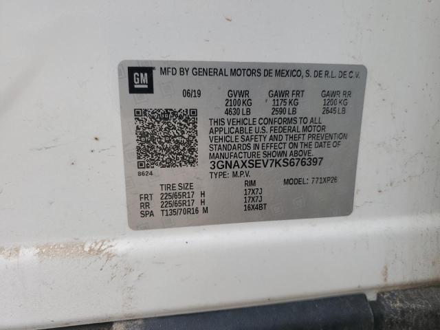 3GNAXSEV7KS676397 - 2019 CHEVROLET EQUINOX LS WHITE photo 13