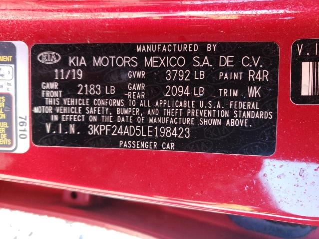 3KPF24AD5LE198423 - 2020 KIA FORTE FE RED photo 13