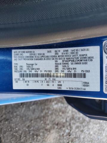 3FADP4BJ3KM166139 - 2019 FORD FIESTA SE Mavi foto 12