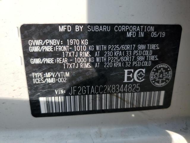 JF2GTACC2K8344825 - 2019 SUBARU CROSSTREK PREMIUM Biały zdjęcie 14