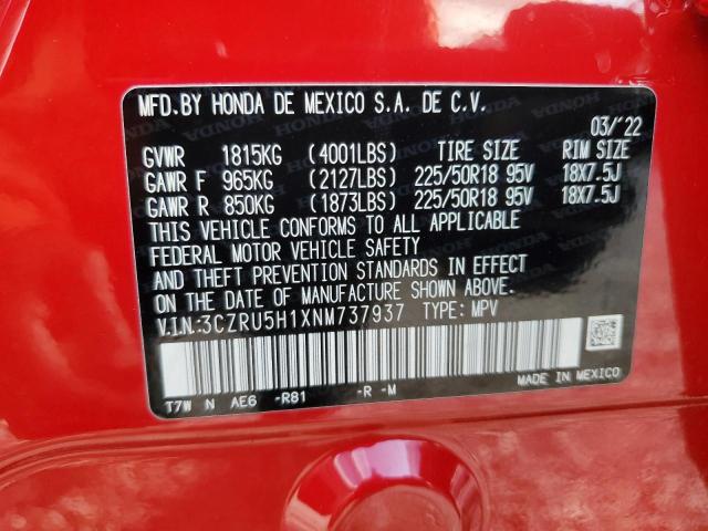 3CZRU5H1XNM737937 - 2022 HONDA HR-V SPORT 红色 照片 12