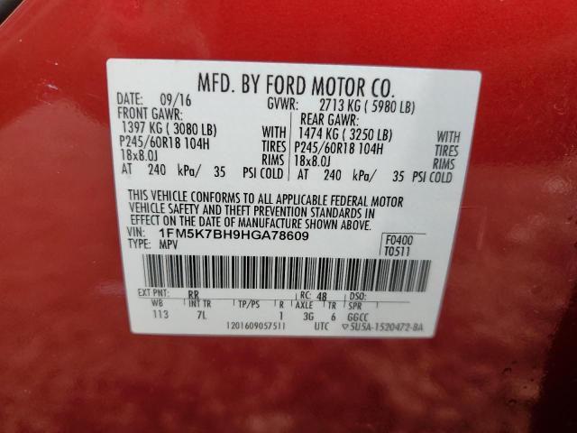 1FM5K7BH9HGA78609 - 2017 FORD EXPLORER MAROON photo 13