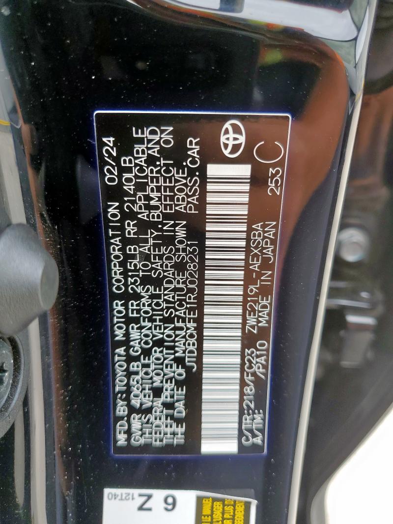 JTDBCMFE1RJ028231 - 2024 TOYOTA COROLLA LE BLACK photo 12