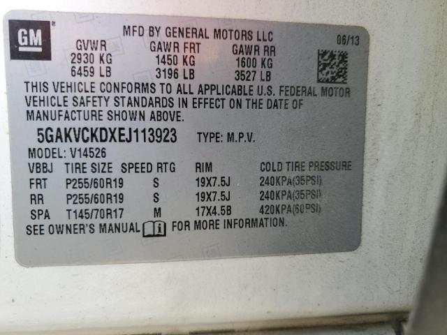 5GAKVCKDXEJ113923 - 2014 BUICK ENCLAVE WHITE photo 12