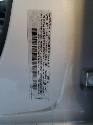 3VWDP7AJ4CM301429 - 2012 VOLKSWAGEN JETTA SE Արծաթագույն լուսանկար 12