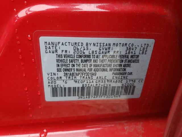 3N1AB7AP7FY301949 - 2015 NISSAN SENTRA S RED photo 12