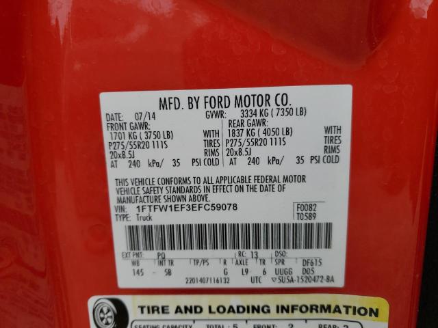 1FTFW1EF3EFC59078 - 2014 FORD F150 SUPERCREW RED photo 12