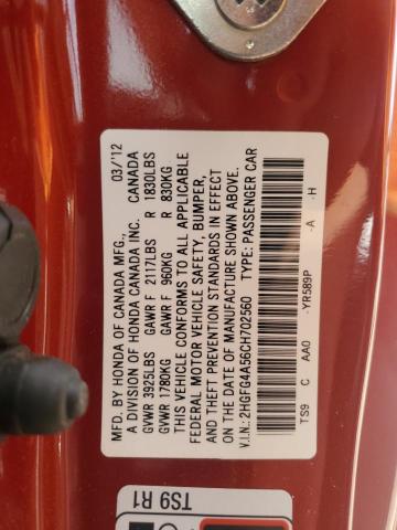 2HGFG4A56CH702560 - 2012 HONDA CIVIC SI RED photo 13
