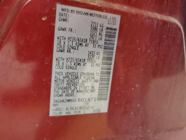 5N1AR2MMXGC601875 - 2016 NISSAN PATHFINDER S Красный фото 13