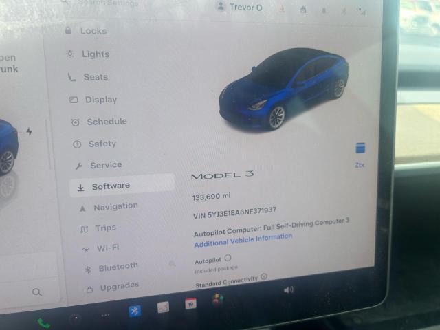 5YJ3E1EA6NF371937 - 2022 TESL MODEL 3 BLUE photo 8