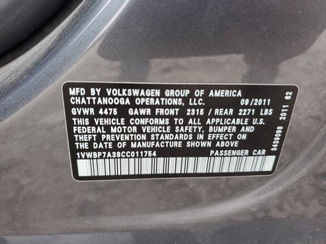 1VWBP7A38CC011754 - 2012 VOLKSWAGEN PASSAT SE SILVER photo 12
