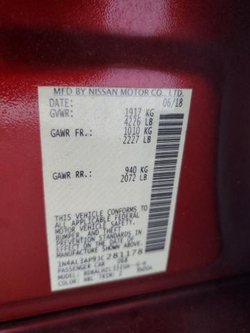 1N4AL3AP9JC281178 - 2018 NISSAN ALTIMA 2.5 红色 照片 12