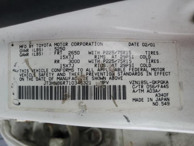 JT3HN86R710346321 - 2001 TOYOTA 4RUNNER SR5 თეთრი ფოტო 13