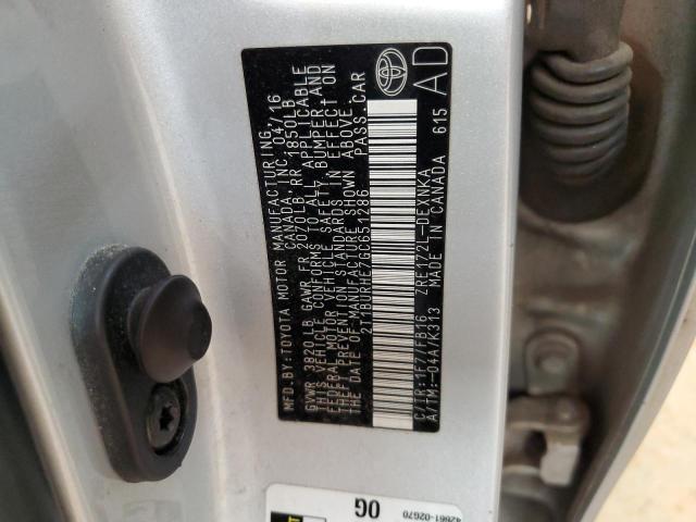 2T1BURHE7GC651286 - 2016 TOYOTA COROLLA L 银色 照片 12