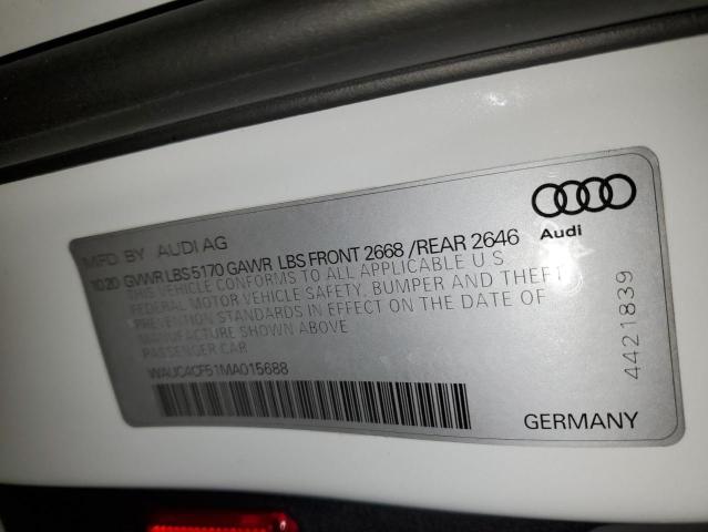 WAUC4CF51MA015688 - 2021 AUDI S5 PREMIUM PLUS WHITE photo 12