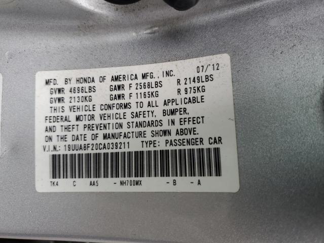 19UUA8F20CA039211 - 2012 ACURA TL SILVER photo 12