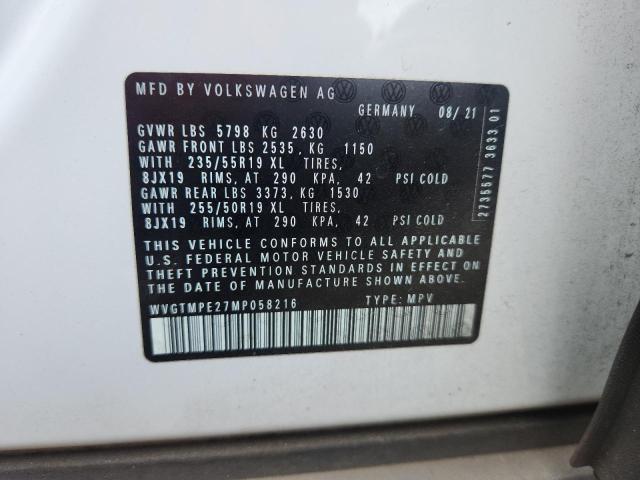 WVGTMPE27MP058216 - 2021 VOLKSWAGEN ID.4 PRO S WHITE photo 12