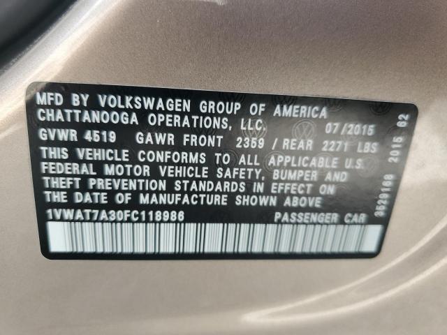 1VWAT7A30FC118986 - 2015 VOLKSWAGEN PASSAT S თაფლისფერი ფოტო 12