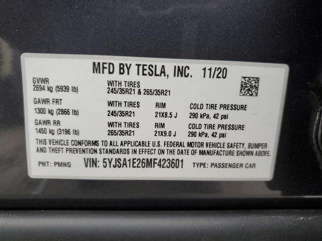 5YJSA1E26MF423601 - 2021 TESLA MODEL S 石墨色 照片 13