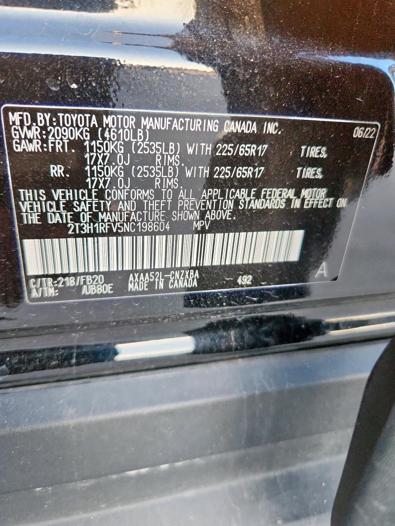 2T3H1RFV5NC198604 - 2022 TOYOTA RAV4 LE BLACK photo 13