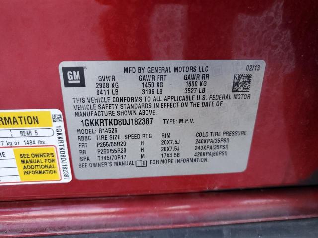 1GKKRTKD8DJ182387 - 2013 GMC ACADIA DENALI 红色 照片 13