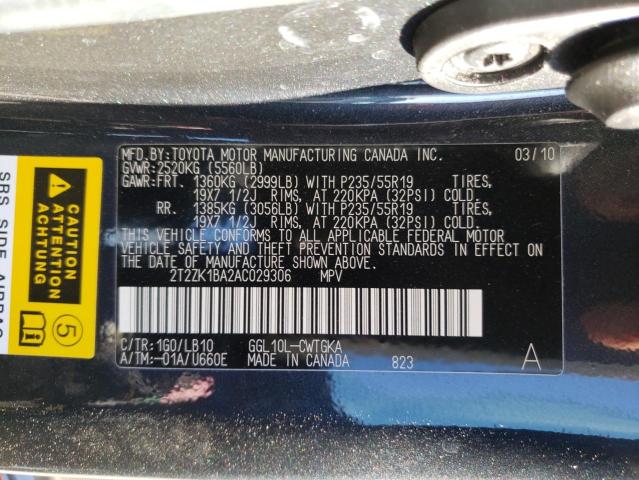 2T2ZK1BA2AC029306 - 2010 LEXUS RX 350 GRAY photo 13