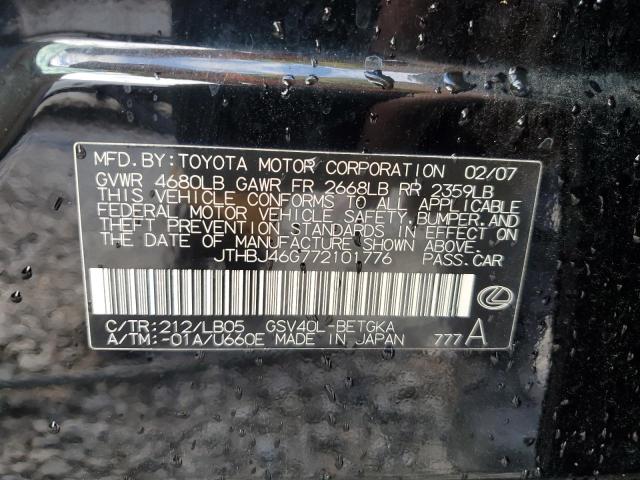 JTHBJ46G772101776 - 2007 LEXUS ES 350 BLACK photo 12