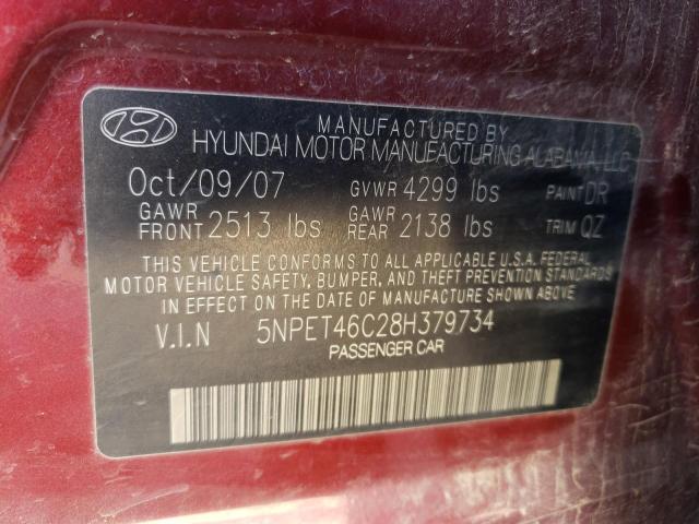 5NPET46C28H379734 - 2008 HYUNDAI SONATA GLS BURGUNDY photo 12