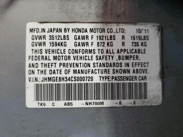 JHMGE8H34CS000720 - 2012 HONDA FIT GRAY photo 12