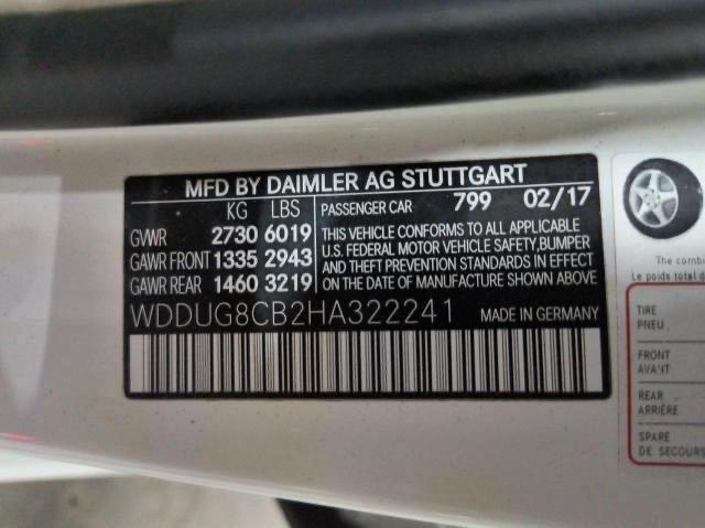 WDDUG8CB2HA322241 - 2017 MERCEDES-BENZ S 550 WHITE photo 10