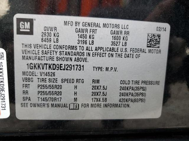 1GKKVTKD9EJ291731 - 2014 GMC ACADIA DENALI BLACK photo 12