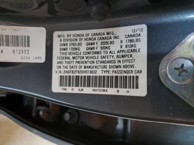 2HGFB2F92DH513632 - 2013 HONDA CIVIC EXL 灰色 照片 12