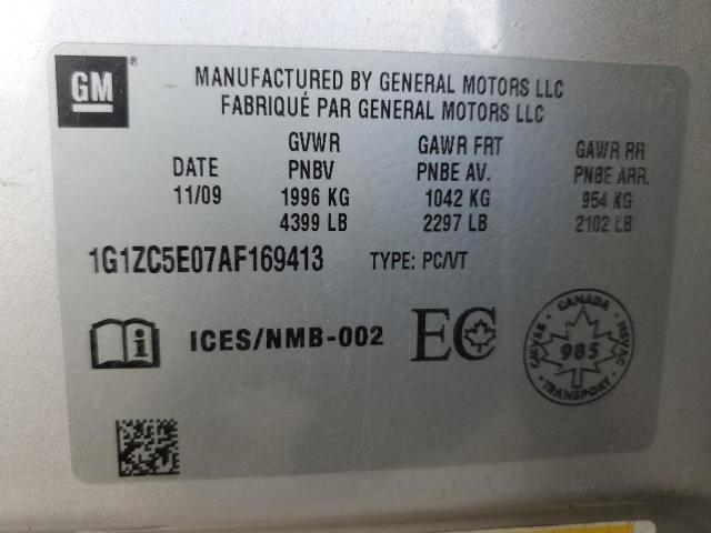 1G1ZC5E07AF169413 - 2010 CHEVROLET MALIBU 1LT ვერცხლისფერი ფოტო 12