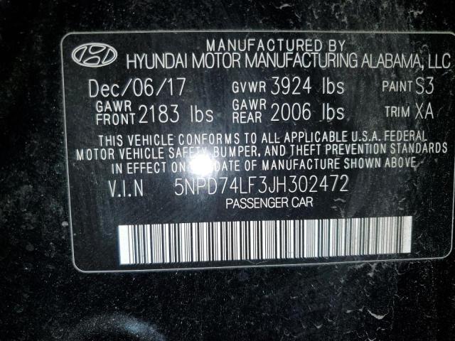 5NPD74LF3JH302472 - 2018 HYUNDAI ELANTRA SE BLACK photo 13