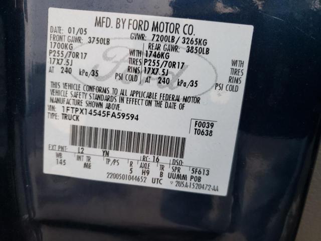 1FTPX14545FA59594 - 2005 FORD F150 BLUE photo 13