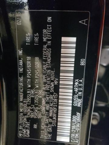 5TDJKRFH0FS138157 - 2015 TOYOTA HIGHLANDER XLE BLACK photo 12