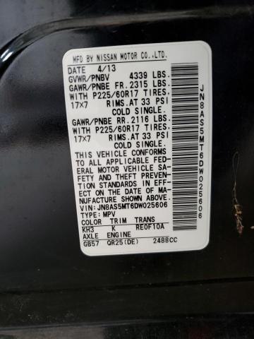 JN8AS5MT6DW025606 - 2013 NISSAN ROGUE S BLACK photo 13