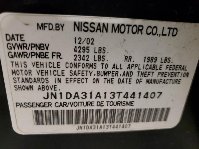 JN1DA31A13T441407 - 2003 NISSAN MAXIMA GLE BLACK photo 12