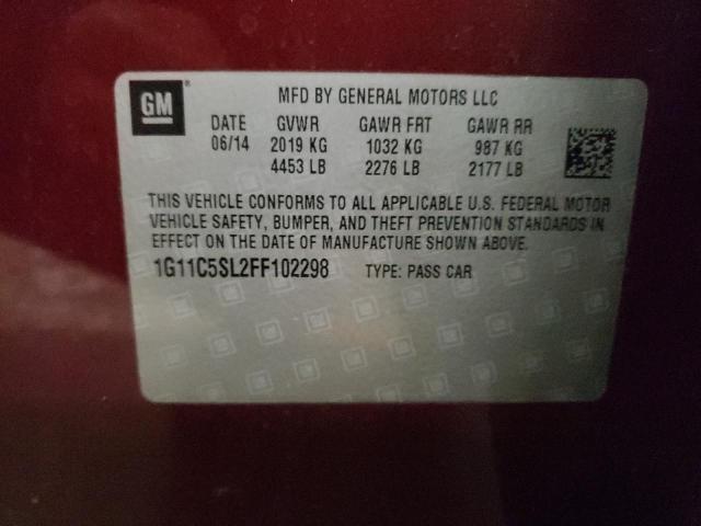 1G11C5SL2FF102298 - 2015 CHEVROLET MALIBU 1LT MAROON photo 13