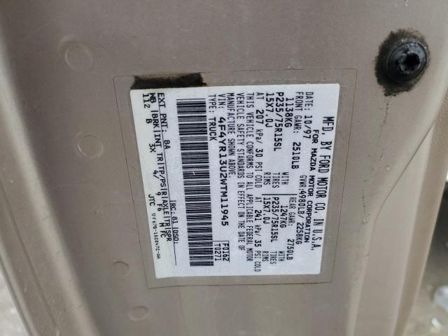 4F4YR13U2WTM11945 - 1998 MAZDA B3000 TAN photo 12