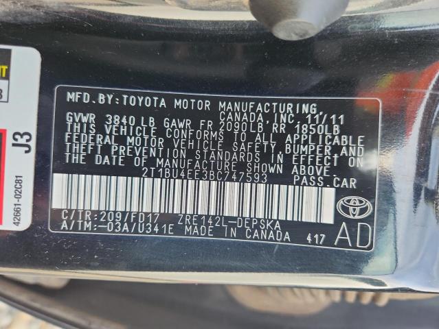 2T1BU4EE3BC747593 - 2011 TOYOTA COROLLA BASE BLACK photo 13