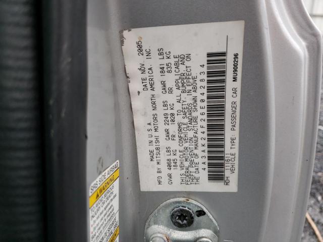 4A3AK24F26E042834 - 2006 MITSUBISHI ECLIPSE GS SILVER photo 12