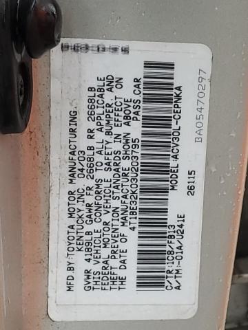 4T1BE32K03U203795 - 2003 TOYOTA CAMRY LE SILVER photo 12
