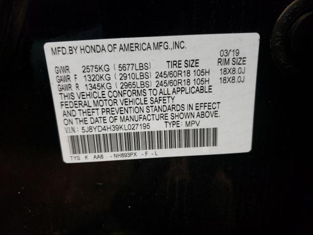 5J8YD4H39KL027195 - 2019 ACURA MDX BLACK photo 12