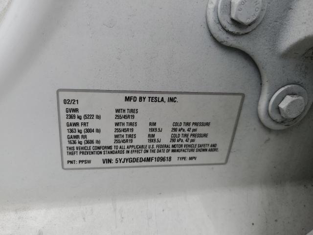 5YJYGDED4MF109618 - 2021 TESLA MODEL Y أبيض صورة 12