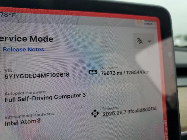 5YJYGDED4MF109618 - 2021 TESLA MODEL Y أبيض صورة 9