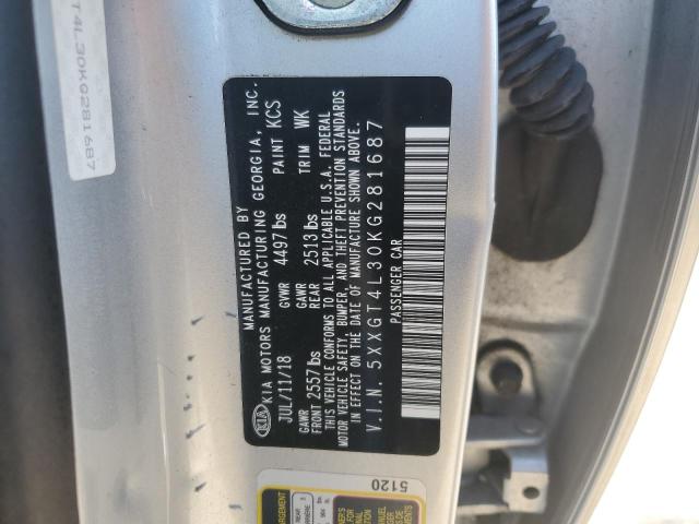 5XXGT4L30KG281687 - 2019 KIA OPTIMA LX 银色 照片 12