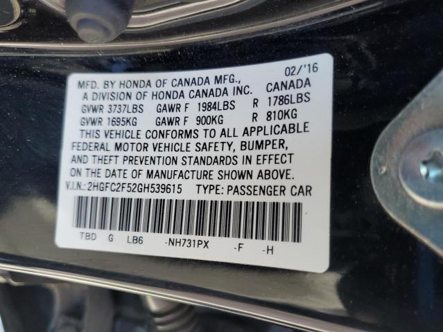 2HGFC2F52GH539615 - 2016 HONDA CIVIC LX BLACK photo 12