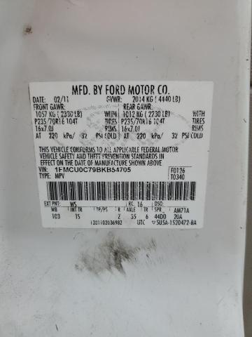 1FMCU0C79BKB54705 - 2011 FORD ESCAPE XLS WHITE photo 13